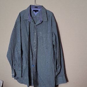 Tommy Hilfiger long sleeve dress shirt XL 18 33/35 blue/Green and white